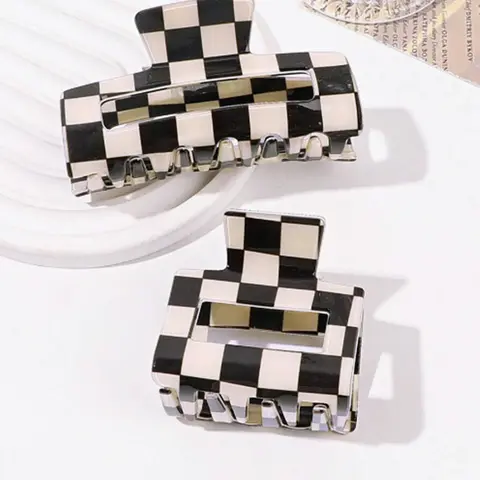 Checkerboard Pattern Hair Claw, Casual Versatile Checkered Claw Hair Clips Hair Clip Claw Clip Set for Women & Girls, Elegant Fashion Accessories for Decoration, Exquisite Jewelry for Birthday Gifts