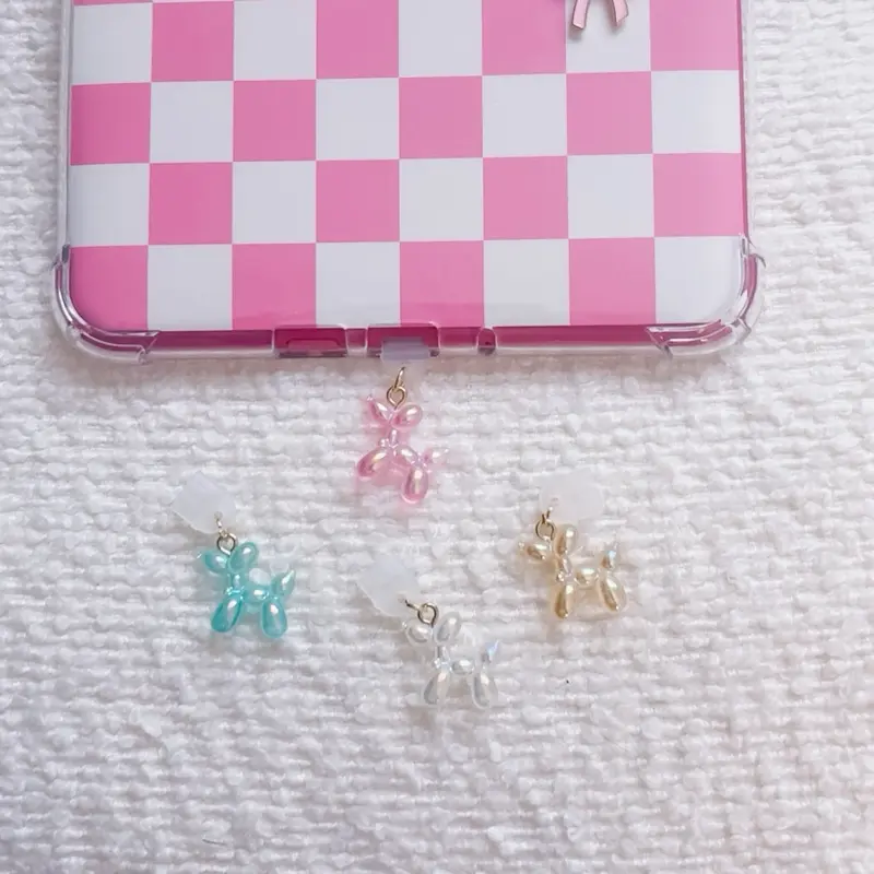 Balloon Dog Dust Plug - Compatible with Kindle, USB-C Devices, Micro USB Devices - Coquette Bookish Charm Reader Accessory - Pink, Blue, Clear, Yellow