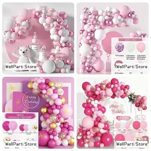 Maca Pink Balloon Wreath Set Pink Suit Balloon Arch Set Wedding Birthday Party Ramadan Decoration Supplies Singles Atmosphere