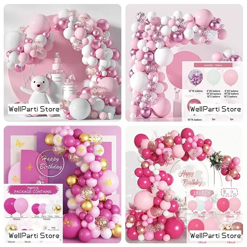 Maca Pink Balloon Wreath Set Pink Suit Balloon Arch Set Wedding Birthday Party Ramadan Decoration Supplies Singles Atmosphere