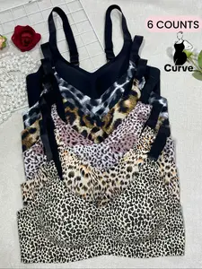 【Plus Size】 Leopard Print Wireless Padded Bra, Comfortable Breathable Adjustable Strap Removable Chest Pads Bra, Women's Lingerie for All Seasons, Womenswear