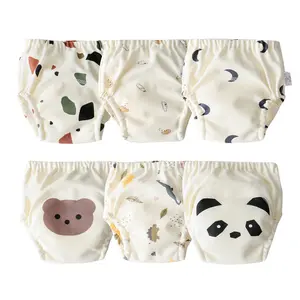 6-Pack Reusable Cotton Training Pants Breathable Unisex Potty Toddler Underpants Super Soft Kids Waterproof Underwear Cute Training Pants