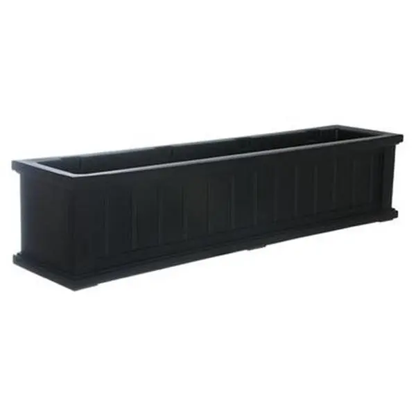 Mayne Cape Cod 4FT Double Wall Plastic Window Box (4841-B) - Black Polyethylene Outdoor Plant Holder, Beaded Panel, 10 gal, 4 Wall Mount Brackets, 44.5"l x 7.5"w x 8"d, Sub-Irrigation Water System, Encourages Root Growth, for Patio Decor & Windows