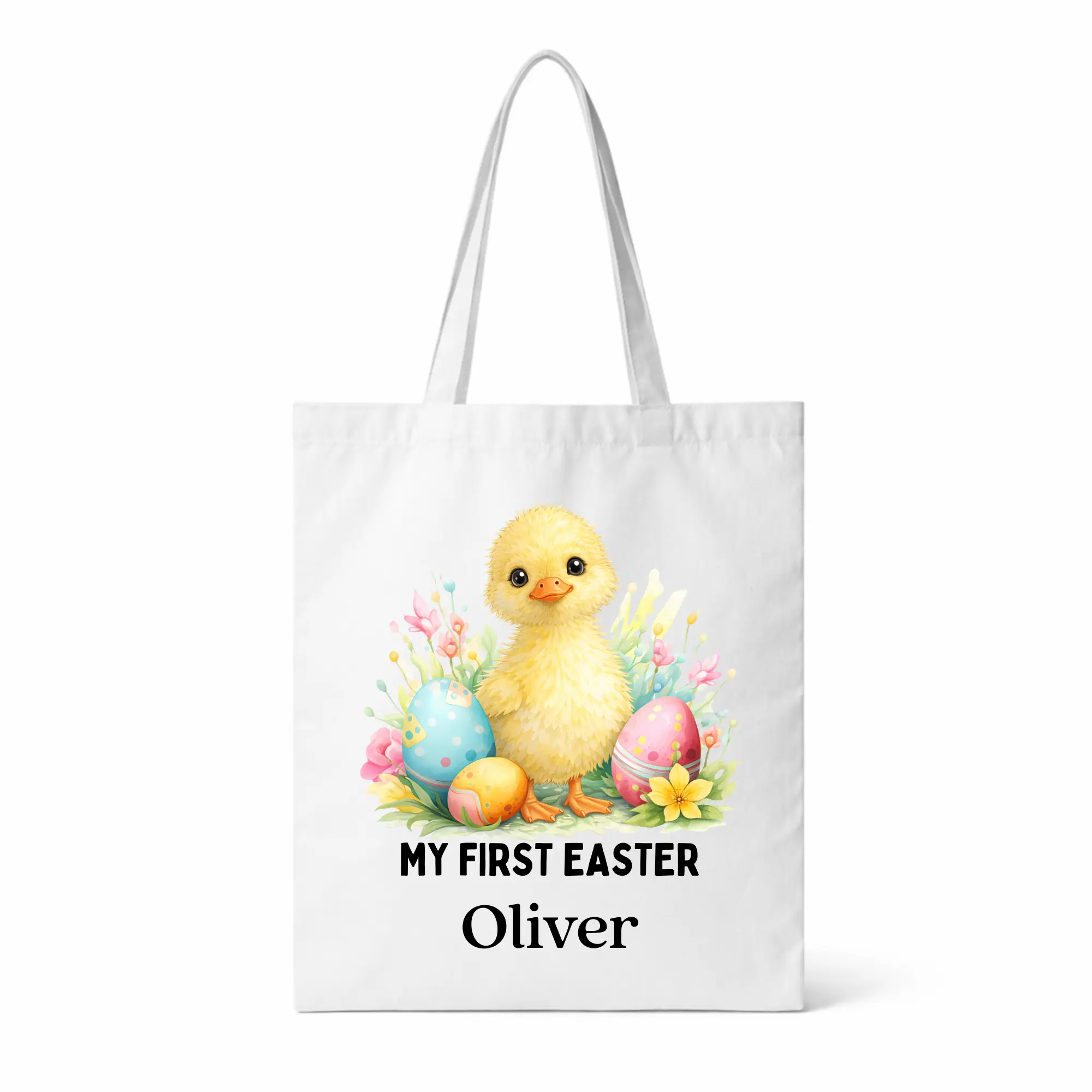 Personalized Vintage Easter Tote Bag for Kids • Custom Name Egg Hunt Bag • Heirloom Bunny, Chick, Lamb or Duck • Reusable