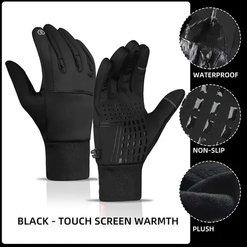 Winter Windproof Keep Warm Sports Gloves - Fleece Lined, Touchscreen, Anti-Slip Outdoor Sports Gloves for Cycling, Skiing, Driving