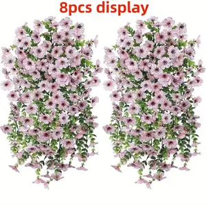 4/8-piece artificial eucalyptus and violet vine strips, hanging fake flowers, Artificial Flower Set, Artificial Faux Plants, used for outdoor garden decoration, UV-resistant, suitable for porch, courtyard, window and patio decoration (basket not included)