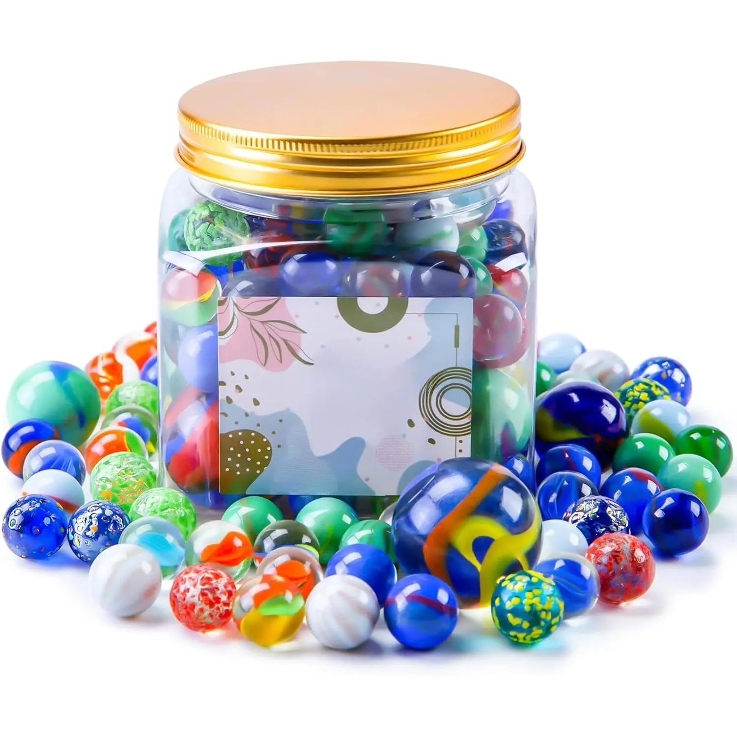 125PCS High-Quality Glass Marbles Set - Handmade Retro Classic Design, 0.63in & 1.4in Assorted Sizes, Durable Reusable Marble Game Toy with Lead-Free Build, Kids' Fine Motor Skill Development, Birthday Gift