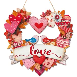 Wooden Valentine's Day Door Sign, Cute Heart Wreath Front Door Decor, Indoor Outdoor Porch Farmhouse Wall Window Hanging Home Decoration, Home Decor Ornaments
