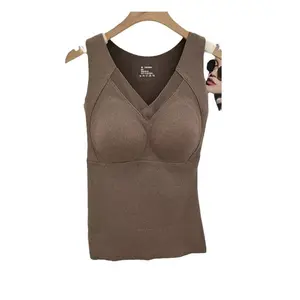 Graphene Thermal Vest for Women, Heating V-neck Integrated Fixed Cup Base Layer, Autumn and Winter Thermal Underwear