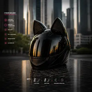 Cat Ear Motorcycle Helmet for Men and Women - DOT Certified Full Face Bike Helmet for All Seasons, Stylish Riding Gear for Street Fashion, Matching Couple Helmets for Riding Enthusiasts, Trendy Protective Gear for Motorcyclists and Bikers