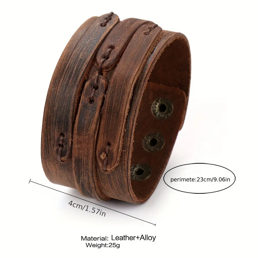 Woven Leather Bracelet - Adjustable Handmade Loose Cuffs with Metal Buttonholes, Retro Durable Fashion Accessories Suitable for Casual & Formal Settings, Smooth Textured Retro Leather Bracelet