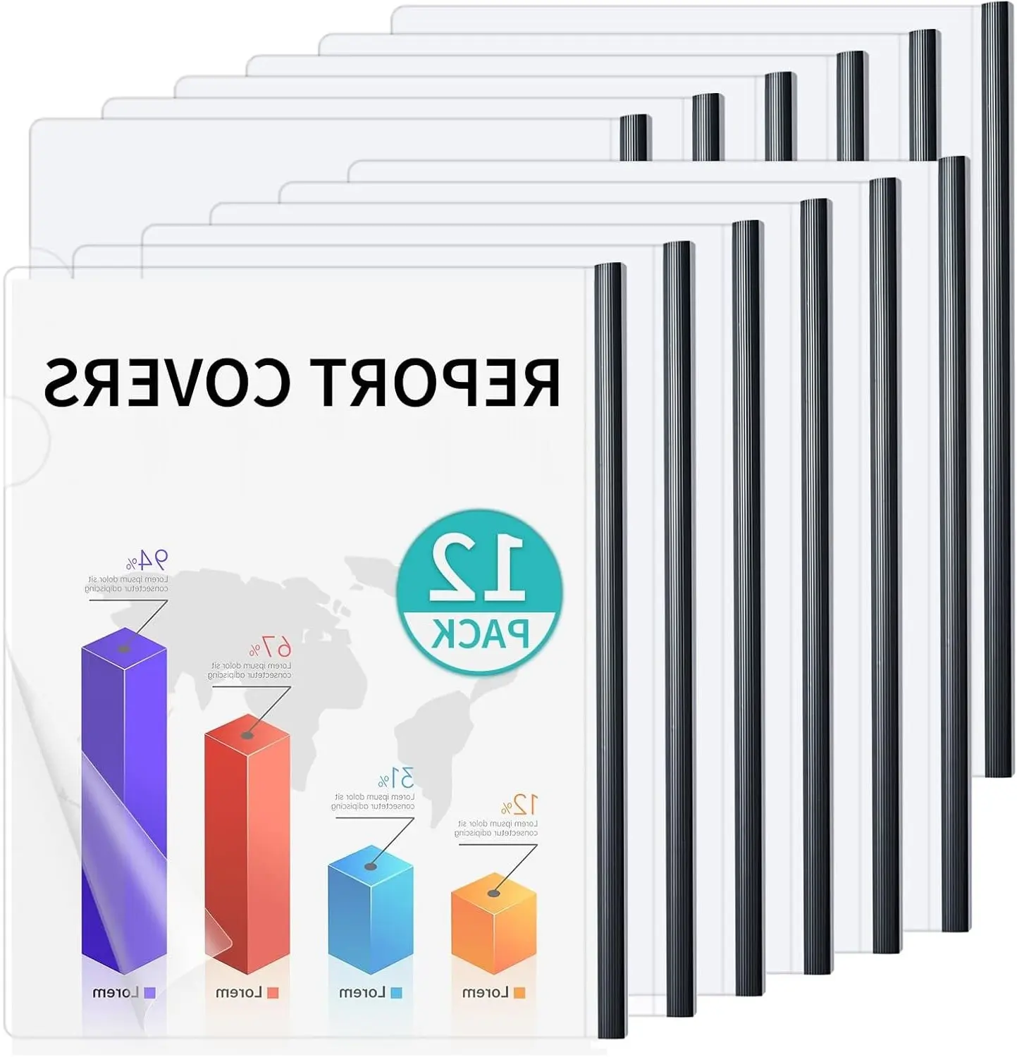 Clear Report Covers with Sliding Bars, 70 Sheet Capacity, 12 Pack