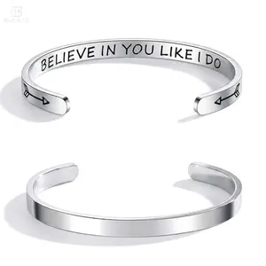 Personalized Engraved Cuff Bracelets for Women, Adjustable Stainless Steel Inspirational Jewelry for Daughter, Best Friend, Sister & Teens, Graduation Birthday Gift for Her