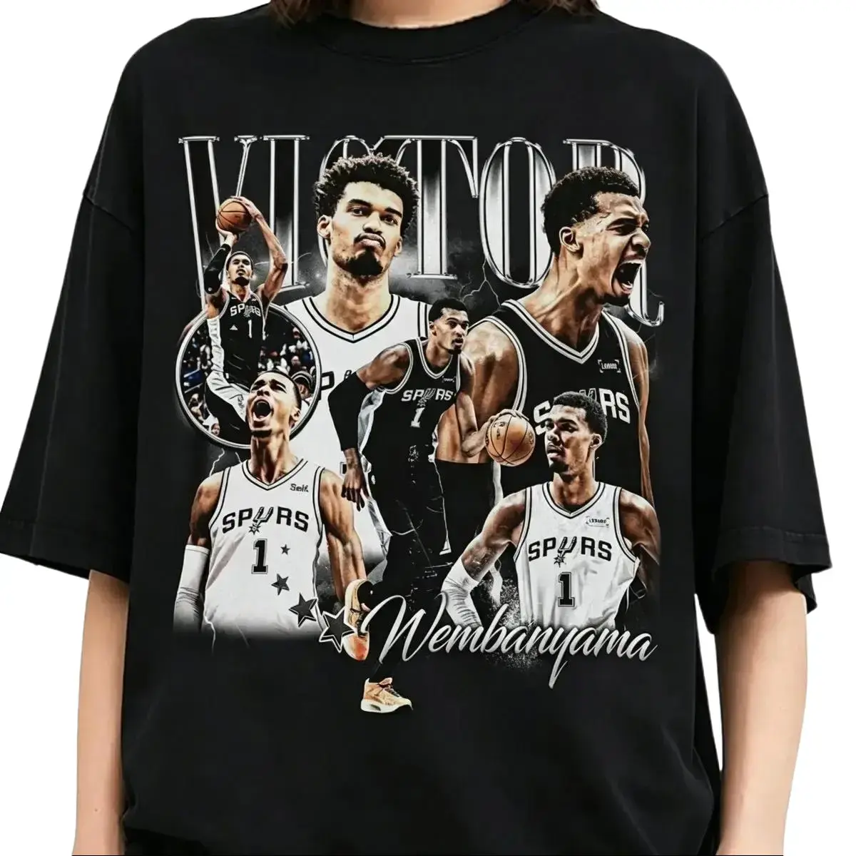 Unisex 90s Vintage Basketball Graphic T-Shirt - Victor Wembanyama Inspired, Casual Style Sports Top, Round Neck, Love