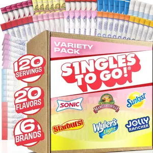 Singles To Go Sugar Free Drink Mix Variety Pack 120 Count, 20 Fruity Flavors Inspired by Candy & Soda, Low Calorie Water Flavor Packets