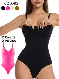 Women's Seamless Shapewear Bodysuit, Front Zipper Design, Tummy Control Thong Style, All Seasons Wearable, Comfortable Fit