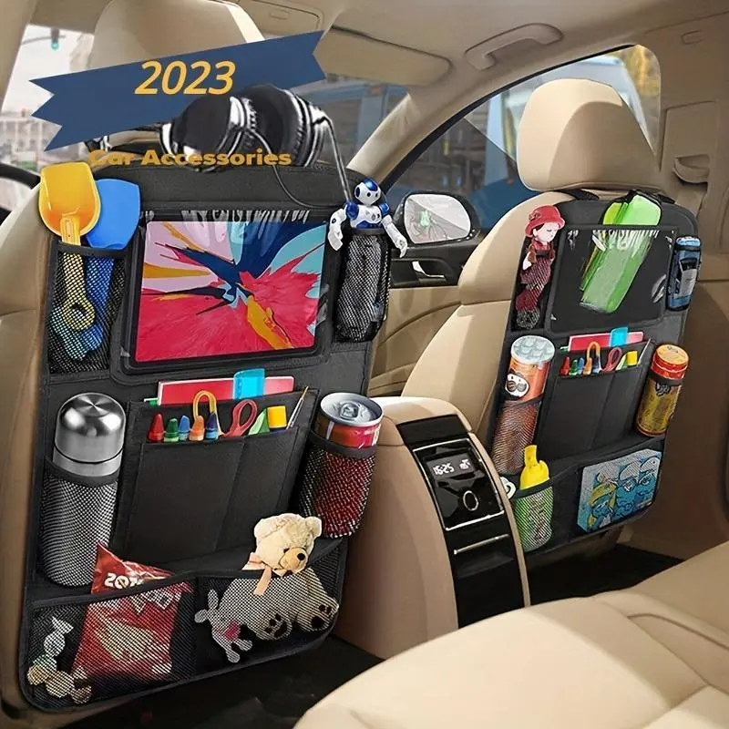 Car Back Seat Organizer With Touch Screen Tablet Holder Automatic Storage Pocket Protector For Travel Car Backseat Organizer Car Storage Organizers