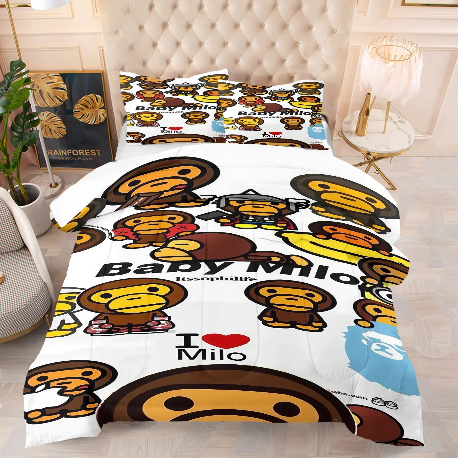 Big Mouthed Monkey Pattern Bedding Set, Soft Adult Bedroom Decoration, Suitable For Giving To Friends And Family, As a Moving And Holiday Gift, Including 1 Blanket And 1 Or 2 Pillowcases Without Pillowcases, Printed Bedding Set, Soft Bedding Sets
