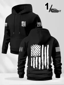 Men's American Flag Graphic Printed Hooded Long Sleeve Sweatshirt, Casual, Loose and Comfortable Fit for Fall & Winter, Ideal Gift for Boys and Versatile Sportswear