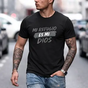 Mi Refugio Es Mi Dios T Shirt, Spanish Christian Faith Tee, Religious Refuge In God Quote Tshirt, Casual Short Sleeve T-Shirt for Church, Latinx Believer Apparel T-Shirt