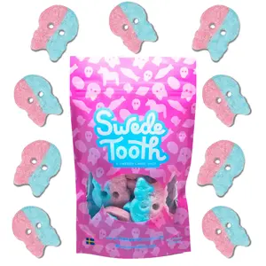 BUBS Bubblegum Dizzy Skull- Sour Swedish candy 1/2lbs- Vegan- Gluten Free- Bubblegum Flavor- Chewy
