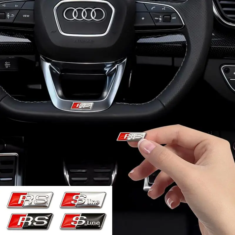 2026 New 3D Aluminum Steering Wheel Badge Emblem Cover For Audi Q3 Q5 Q7 Q8  RS A3 A4 B8 B9 A5 A6 C7 A7 Black Silver Tuning Accessory For your Cars