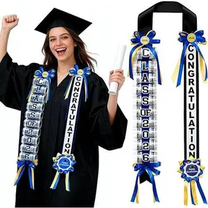 Graduation Money Lei Class of 2026 Double Braided Ribbon Lei Creative Cash Gifts Ideas for High School College Graduates Royal Blue Yellow