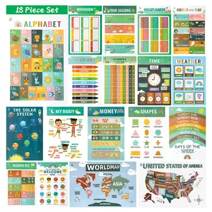 18 Educational Posters for Classroom Decor, Easy to Read Educational Posters for Toddlers 1-6 for Classroom & Homeschool Decor Kids Learning Posters ABC Chart, Numbers, Colors, Shapes, Days of The Week Preschool Kindergarten Classroom Must Haves Supplies