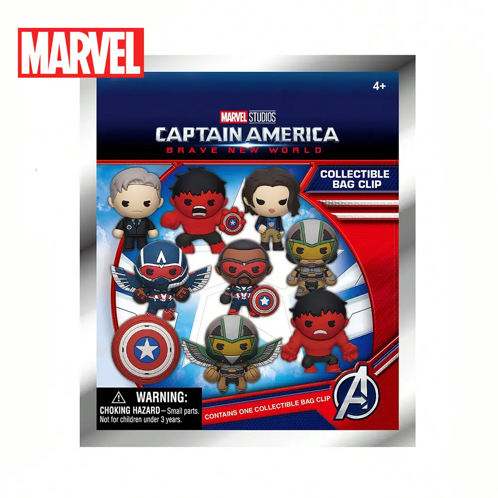 1 PC Marvel Officially Licensed Captain America 3D Anime Character Series Blind Bag Keychain Collectible Mystery Bag Clip Keychain For Friends, Birthday, Holiday Gifts, Party Favors, Keychain Surprise Collectibles