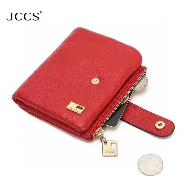 Women's Red Leather Wallet with Card Holders and Coin Purse Compact Design for Everyday Use