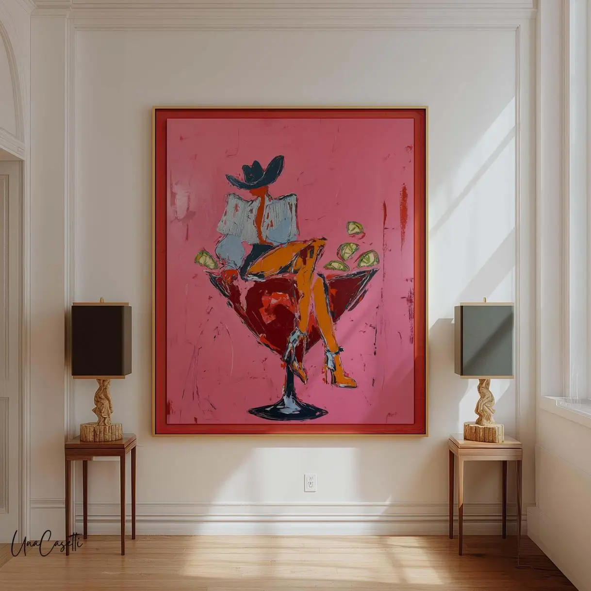 Pink Cowgirl Martini Art | Modern Western Glam Wall Art Print | Cocktail Art Bar Cart Decor, Ready to Go, No Effort Needed, Cozy Fit, Perfect for Any Season