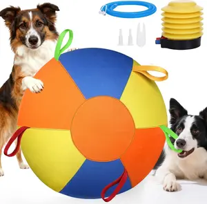 Jumbo Dog Herding Ball, Giant Inflatable Play Ball with Handle Cover & Pump for Outdoor Chase & Exercise(NOT for Aggressive Chewing)