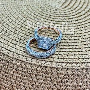 S925 silver engagement ring NEW Glam Crystal Stackable Rings Set - Luxe Engagement Jewelry for Couples, Trendy Elegant His & Hers Matching Rings with Premium Sparkle