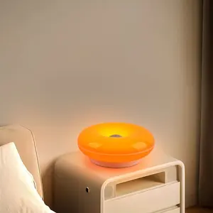 Modern Minimalist Donut Table Lamp, Rechargeable Three-Tone Dimmable RGB Wall Light, Bedroom Bedside Desk Hallway Ambiance Nightlight