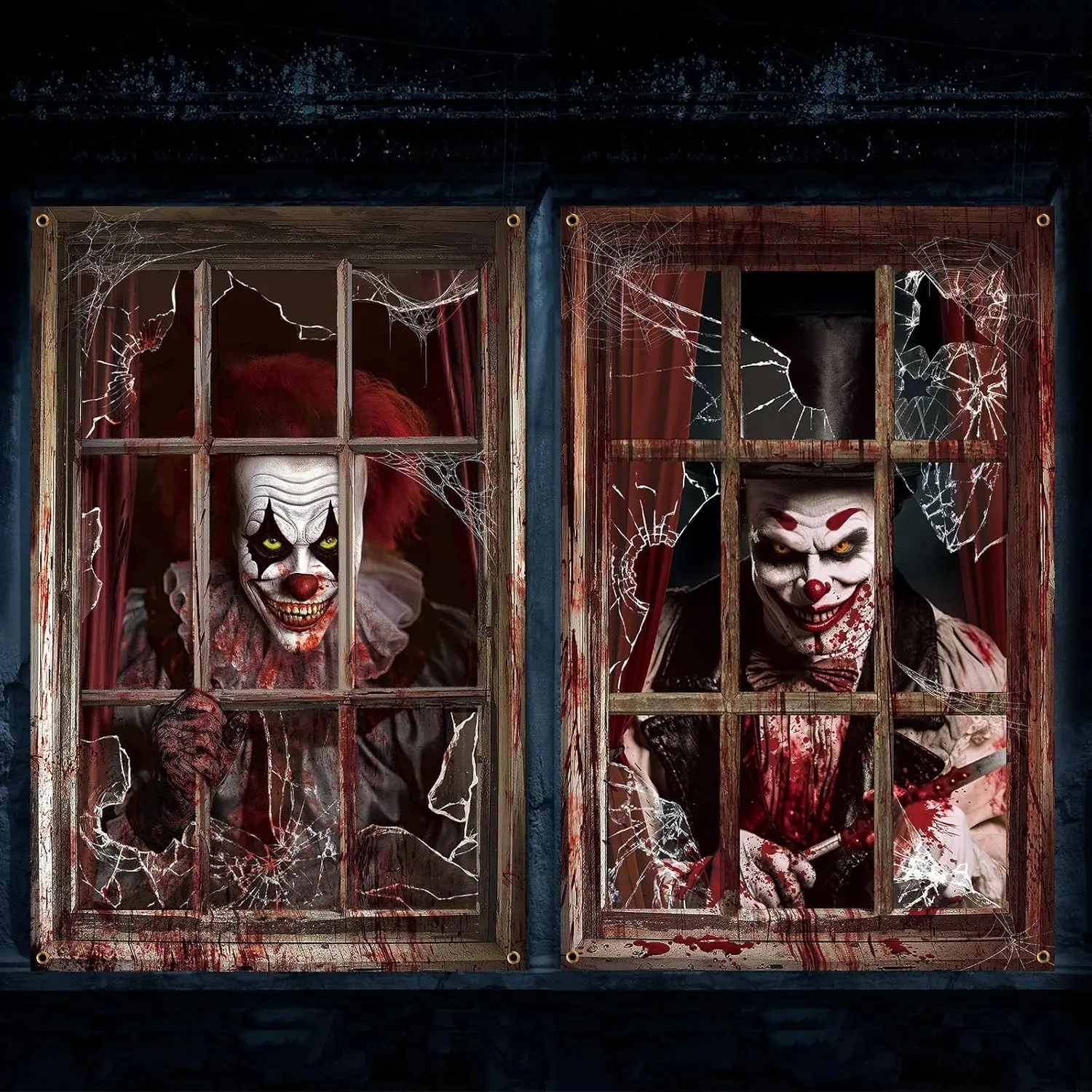 2  Halloween Scary Curtain 31.1x47.2In Fabric Spooky Curtain Ghost Curtain Outdoor Halloween Decor  Horror Decor Halloween Theme Poster for Window Wall Door Banners Ornaments Decoration Print Room