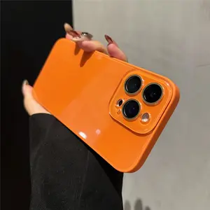Original color ice like glossy glass case, Cover suitable for iPhone 17,16,15,14,13 Pro Max Plus Air with lens glass protection, macaron soft edge skin texture anti-slip protection, new Star Universe orange phone accessory prot