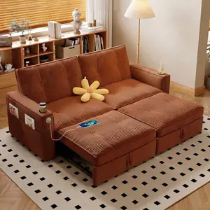 3-in-1 Retractable Futon Sofa Bed - Convertible Fold Out Loveseat Sleeper Couch with Multi-Pockets, Space-Saving Indoor Furniture for Living Room & Bedroom, Convertible Sofa Couch