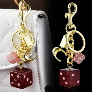 Pink Large and Small Dice Crystal Epoxy English Letter Keychain Student Women's Bag Gift Pendant Key Ring custumes tiny  trinkets