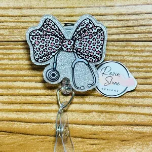 Leopard Pink Stethoscope Bow Badge Reel