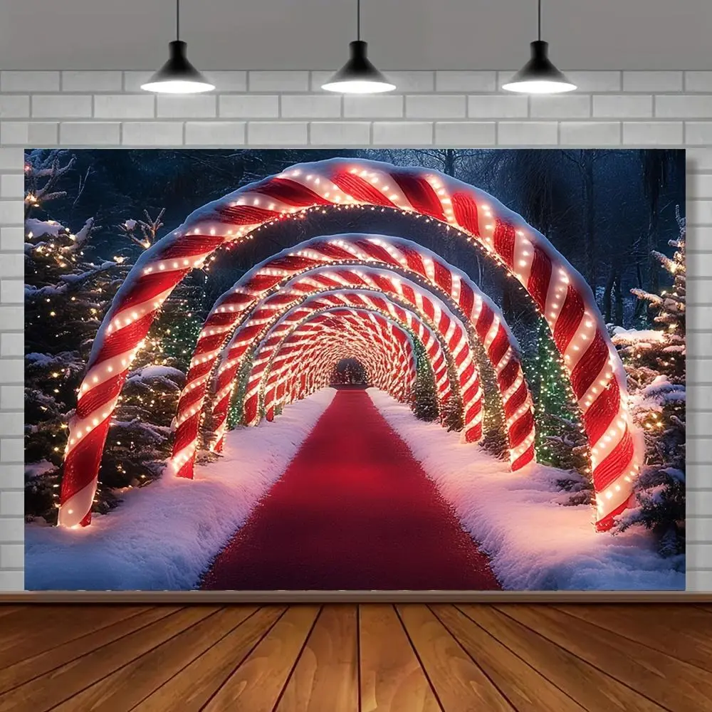 1pc Polyester Christmas Neon Candy Arch & Snowy Wall Magic Background Fabric Banner - Easy Setup, Happy Birthday Photo Booth Backdrop, Festive Home Decor Supply