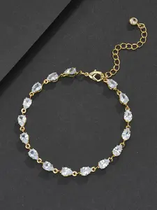 1pc 4mm Pear-Shaped Hip-Hop Bracelet, Adjustable Tail Link, Unisex Jewelry Accessory, Copper Chain, Metal Plated