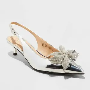 A New Day Women's Rhinestone Bow Slingback Kitten High Heels Dress Heel