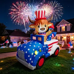 6FtTikTokBestseller4thOfJulyInflatableFluffyHighlandCowUncleSamTopHatRidingPatrioticTruckFireworkAccentBuilt-inLEDPlug-inBlowerIPWaterproof3.2KGLightweightFoldableReusableEasySetupSidewalkYardBackyardBarbecueBlockParadePatrioticOutdoorDecor tiktokshopspri