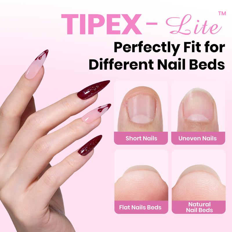 Beetles Tipex Lite Nail Tips Kit –  Square Stiletto Almond Coffin, 256 PCS in 16 Sizes | Pre-Etched, Thick Full Cover Acrylic Tips with Nail Glue, Base & Top Coat, Nail Prep Kit, Mini UV Lamp Manicure Art DIY Gift for Women