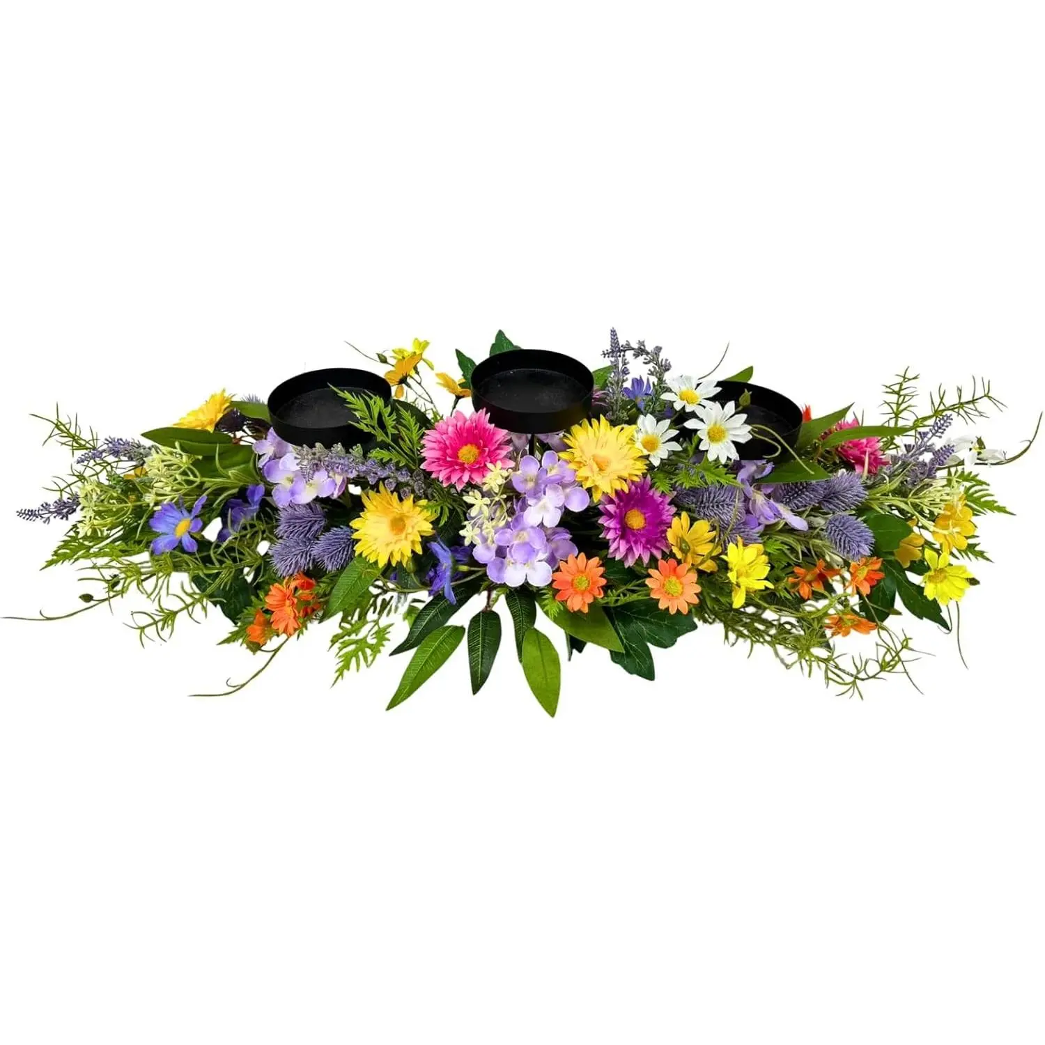 26 Inch Spring Summer Floral Table Centerpiece with 3 Candle Holders Daisies and Wildflowers for Dining Table Mantel Wall and Farmhouse Table Decoration