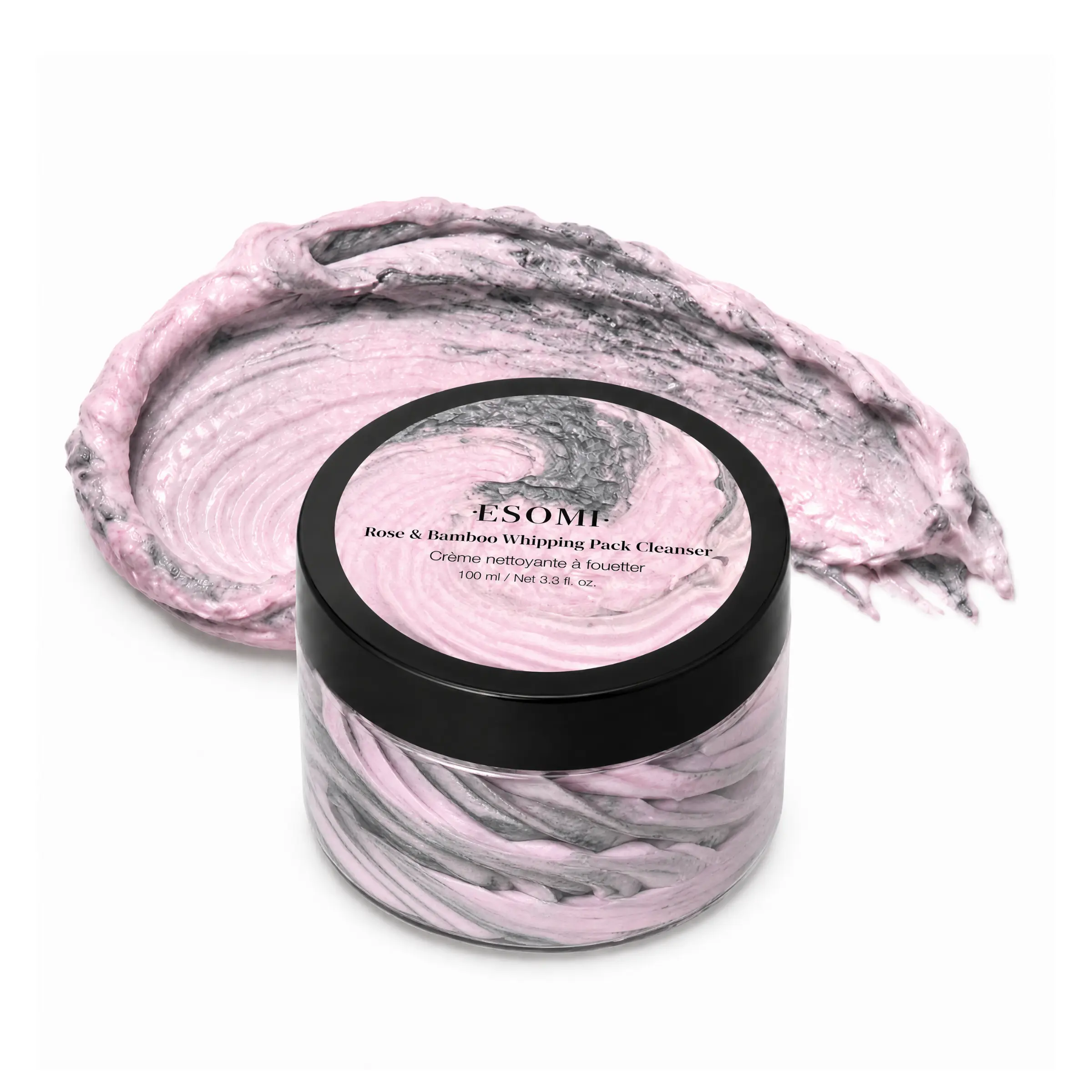 ESOMI Rose and Bamboo Whipping Pack Cleanser-3-in-1 Facial Pack & Makeup Remover & Deep Cleanser, pH-Balanced Formula for Gentle Cleansing, with a rose and charcoal, Korean Beauty - 100ml / 3.38FL.OZ.