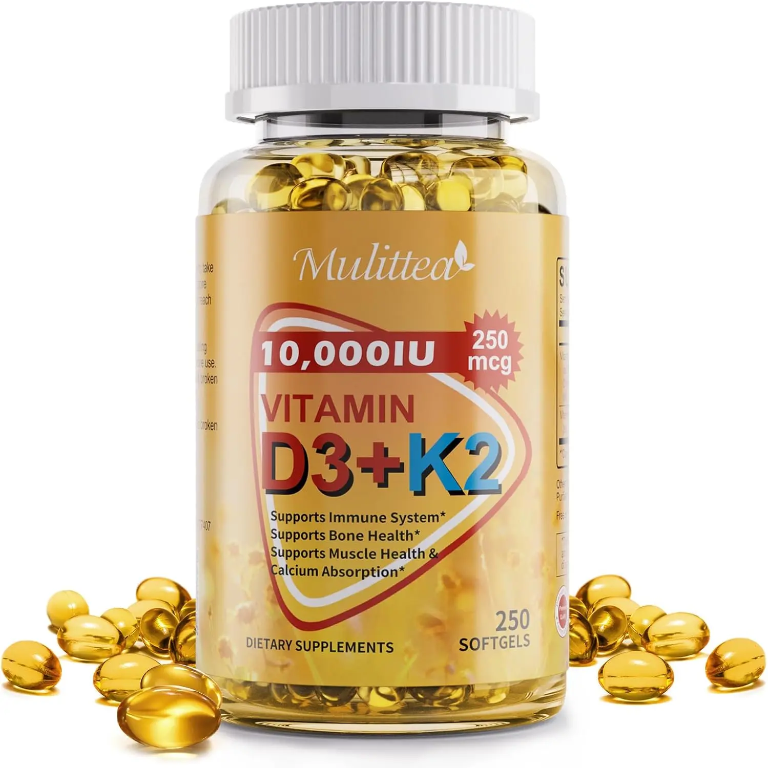 Vitamin D3 K2 10000 IU w/ MK7 for Bone, Immune & Heart Health, 250 Softgels | Plant-Based D3 from Lichen, All-Trans K2 MK7 & Virgin Coconut MCT Oil for Calcium Absorption, Bone & Immune Support