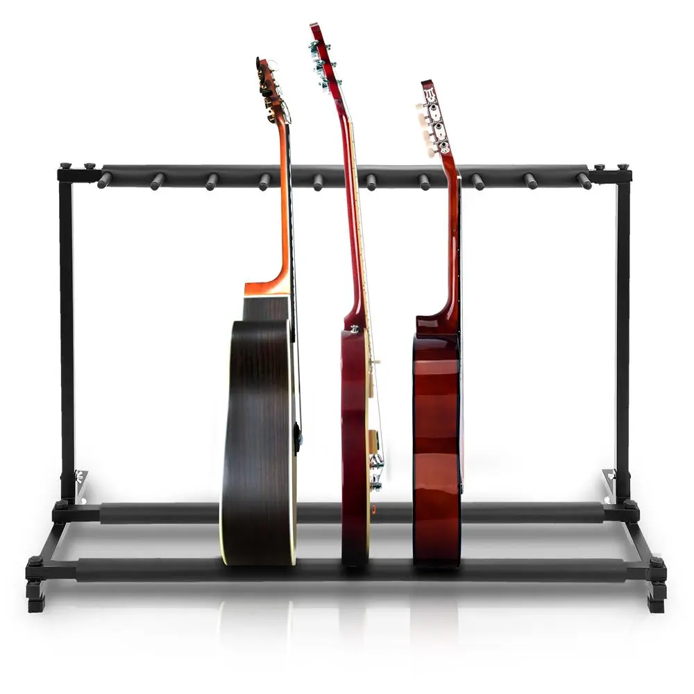 9 Space Foldable Guitar Rack Stand – Heavy Duty Metal Guitar Holder with Foam Padding - Universal Holder for Acoustic, Electric & Bass Guitars - Space Saving Storage Organizer for Studio, Stage & Home Use