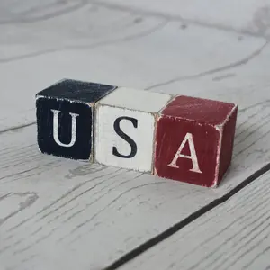 Patriotic Usa Set of 3, Square Decor, July 4th Home Decor, Summer Wood Decor, Fourth of July Decor, Tiered Tray Decor, Wooden Statue Decoration