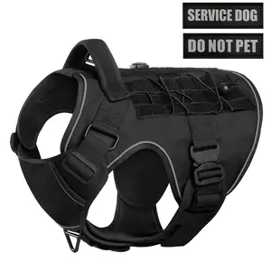 Large Dog Harness Collar Leash, Molle Pouches for Pet German Shepherd Malinois, Training Walking Vest for Medium Dogs, Durable Reflective Harness, No Pull Harness